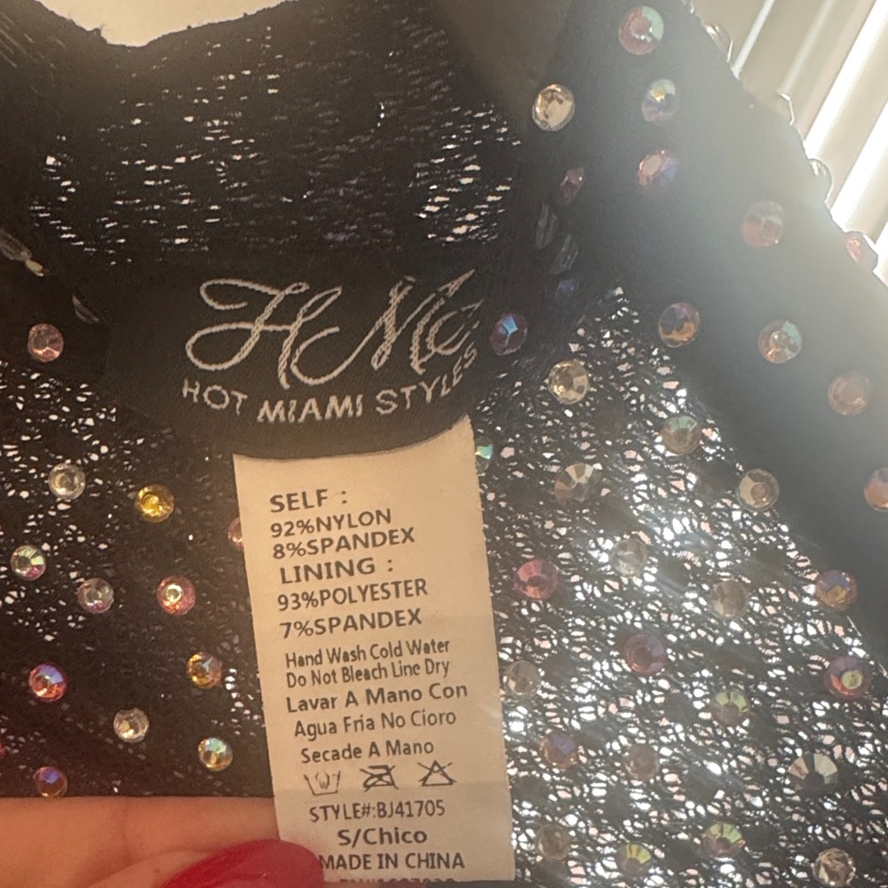 Hot Miami Styles Black Sheer Rhinestone Jumpsuit - Picture 2 of 3